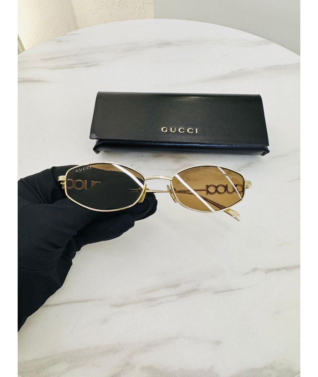 GUCCI Золотые металлические солнцезащитные очки, фото 4