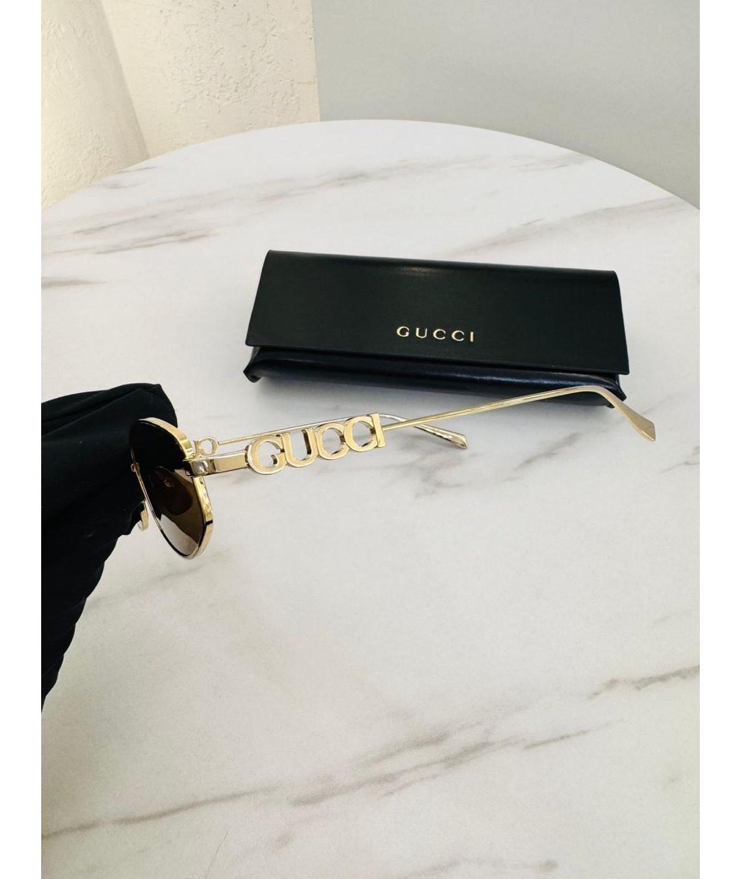 GUCCI Золотые металлические солнцезащитные очки, фото 3