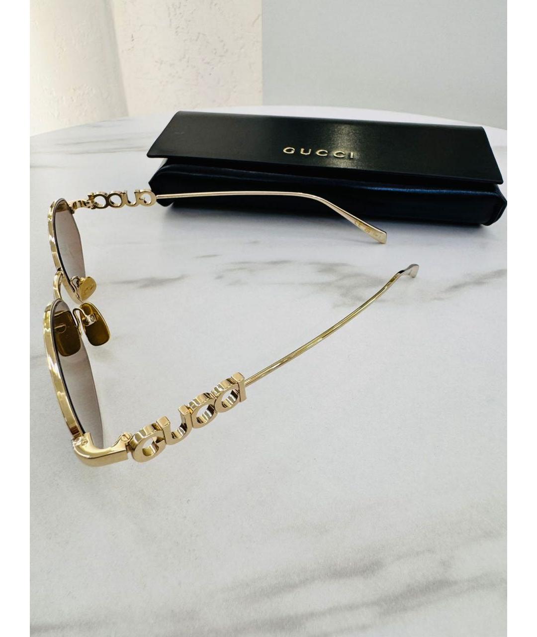 GUCCI Золотые металлические солнцезащитные очки, фото 5