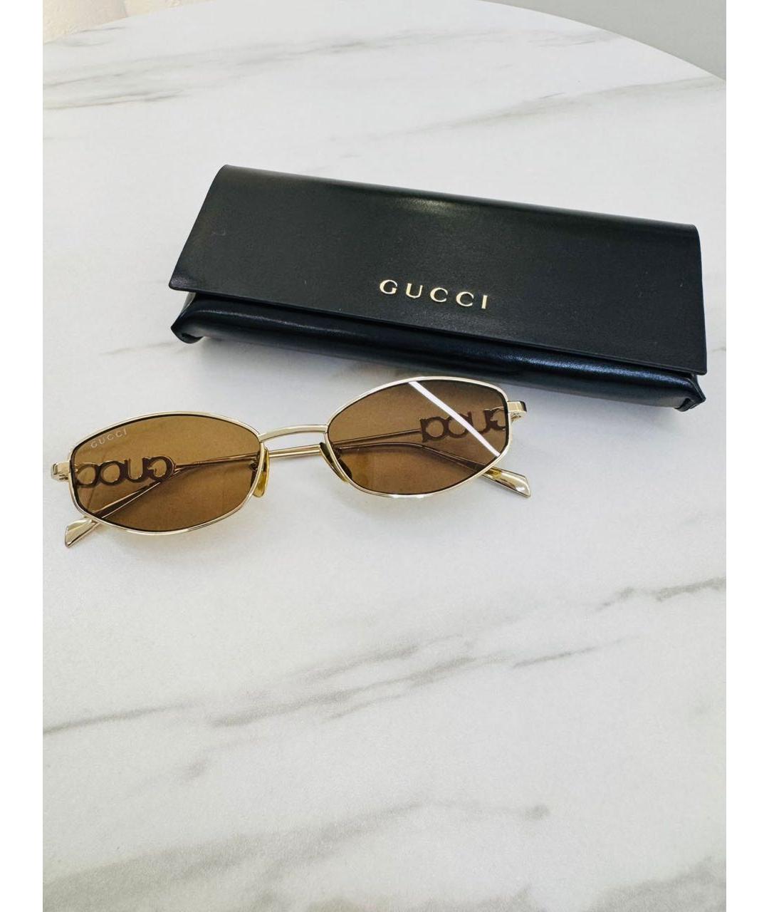 GUCCI Золотые металлические солнцезащитные очки, фото 6