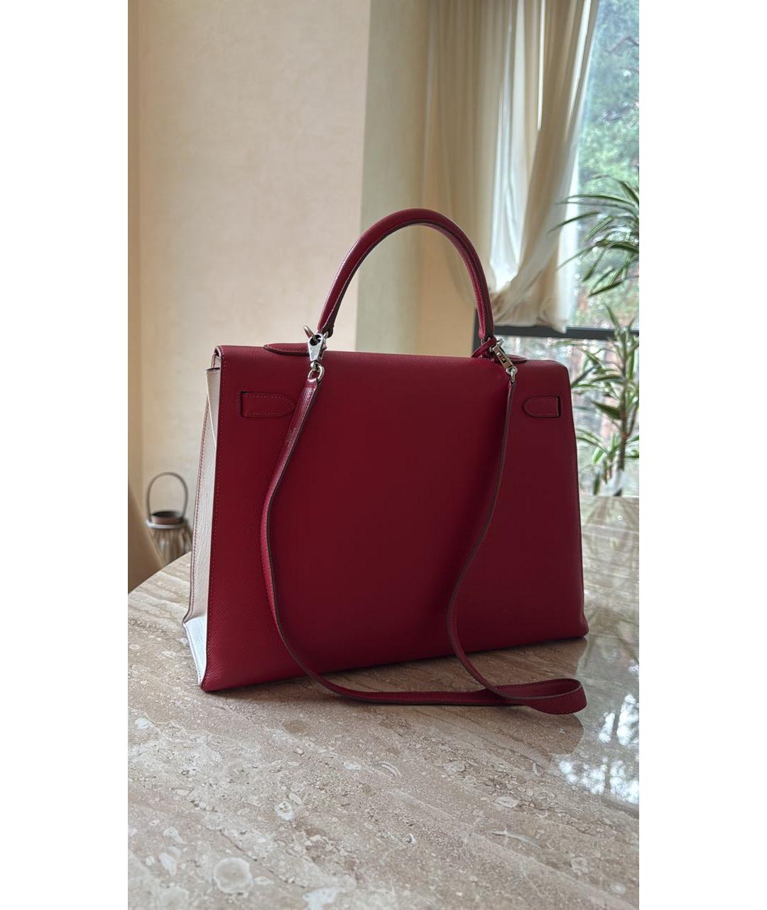 HERMES Красная кожаная сумка с короткими ручками, фото 3