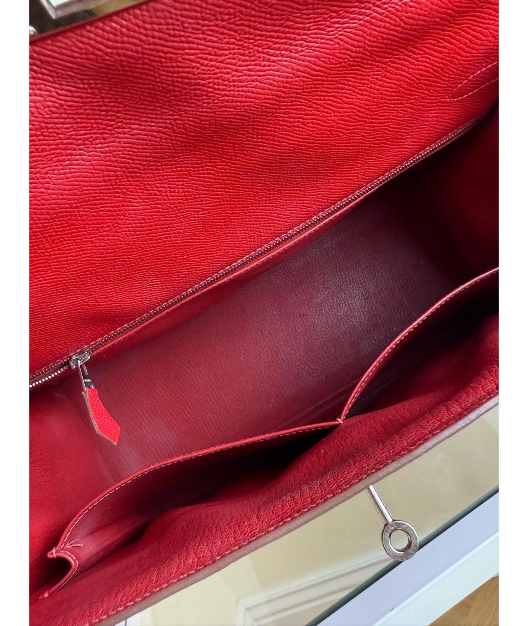 HERMES Красная кожаная сумка с короткими ручками, фото 4