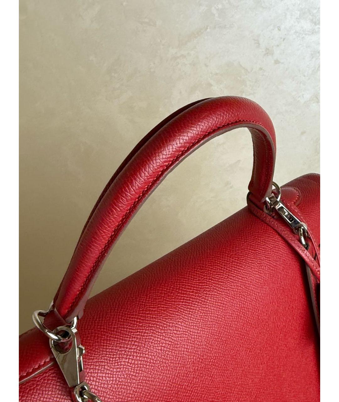 HERMES Красная кожаная сумка с короткими ручками, фото 5