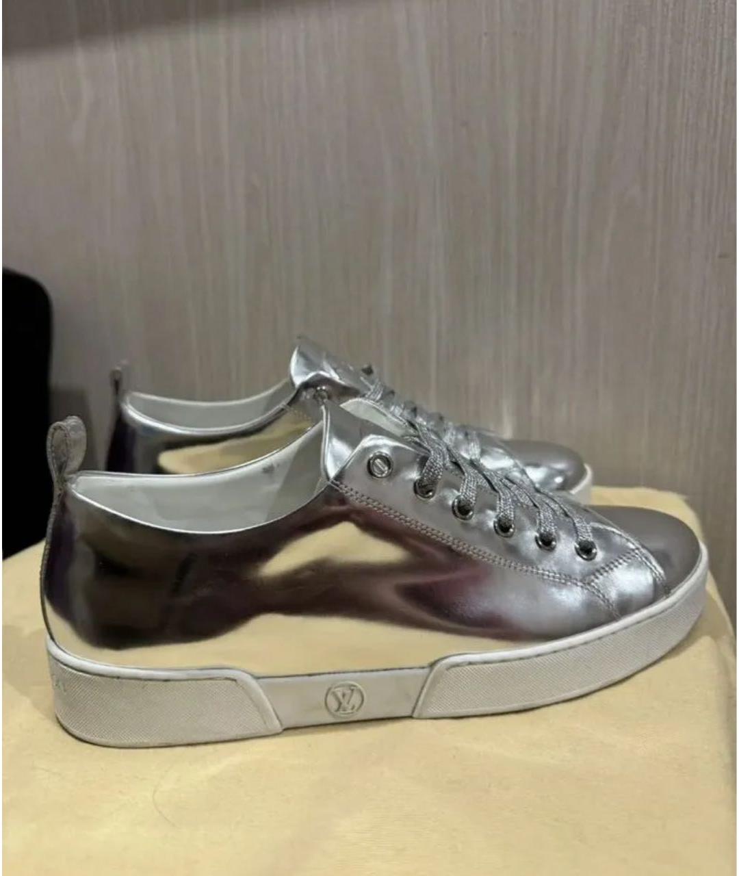 LOUIS VUITTON Серебряные кожаные кеды, фото 7