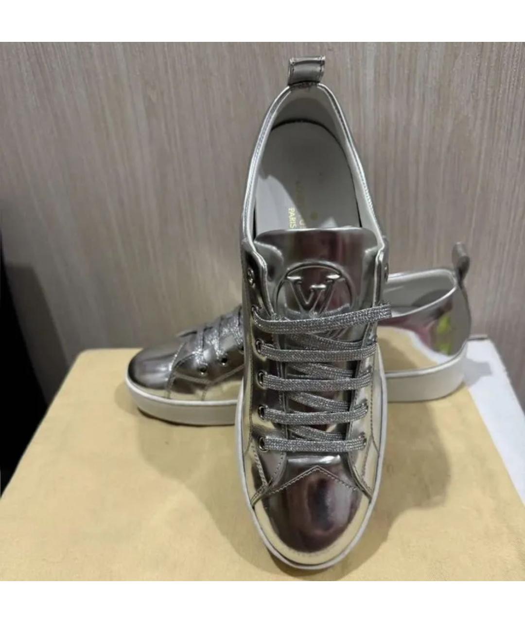 LOUIS VUITTON Серебряные кожаные кеды, фото 4