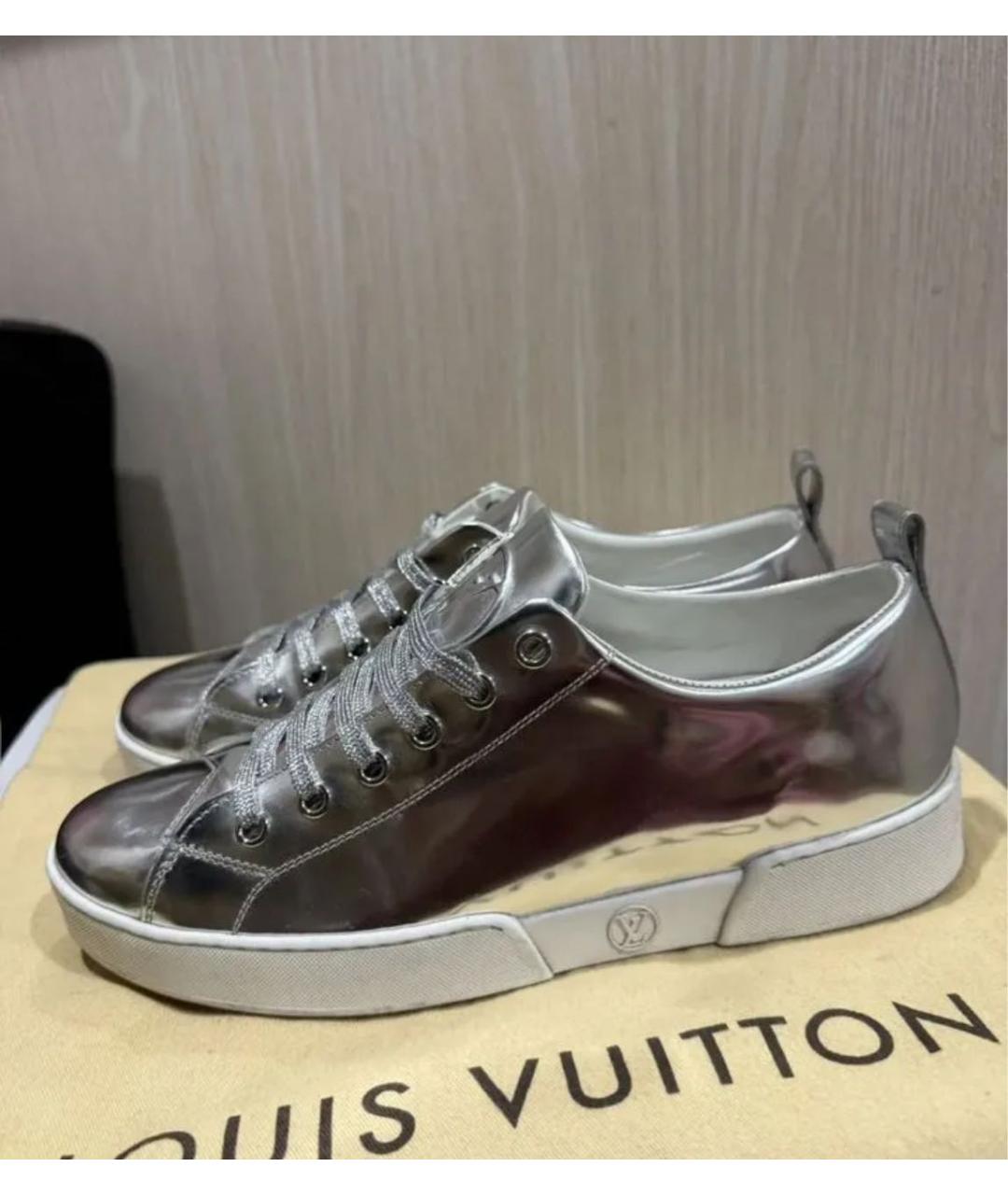 LOUIS VUITTON Серебряные кожаные кеды, фото 6