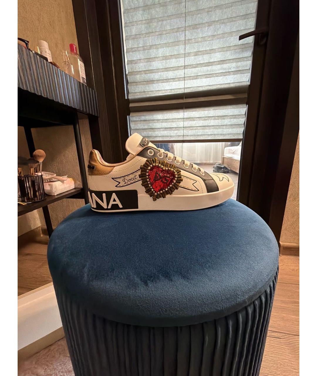 DOLCE&GABBANA Белые кожаные кроссовки, фото 5