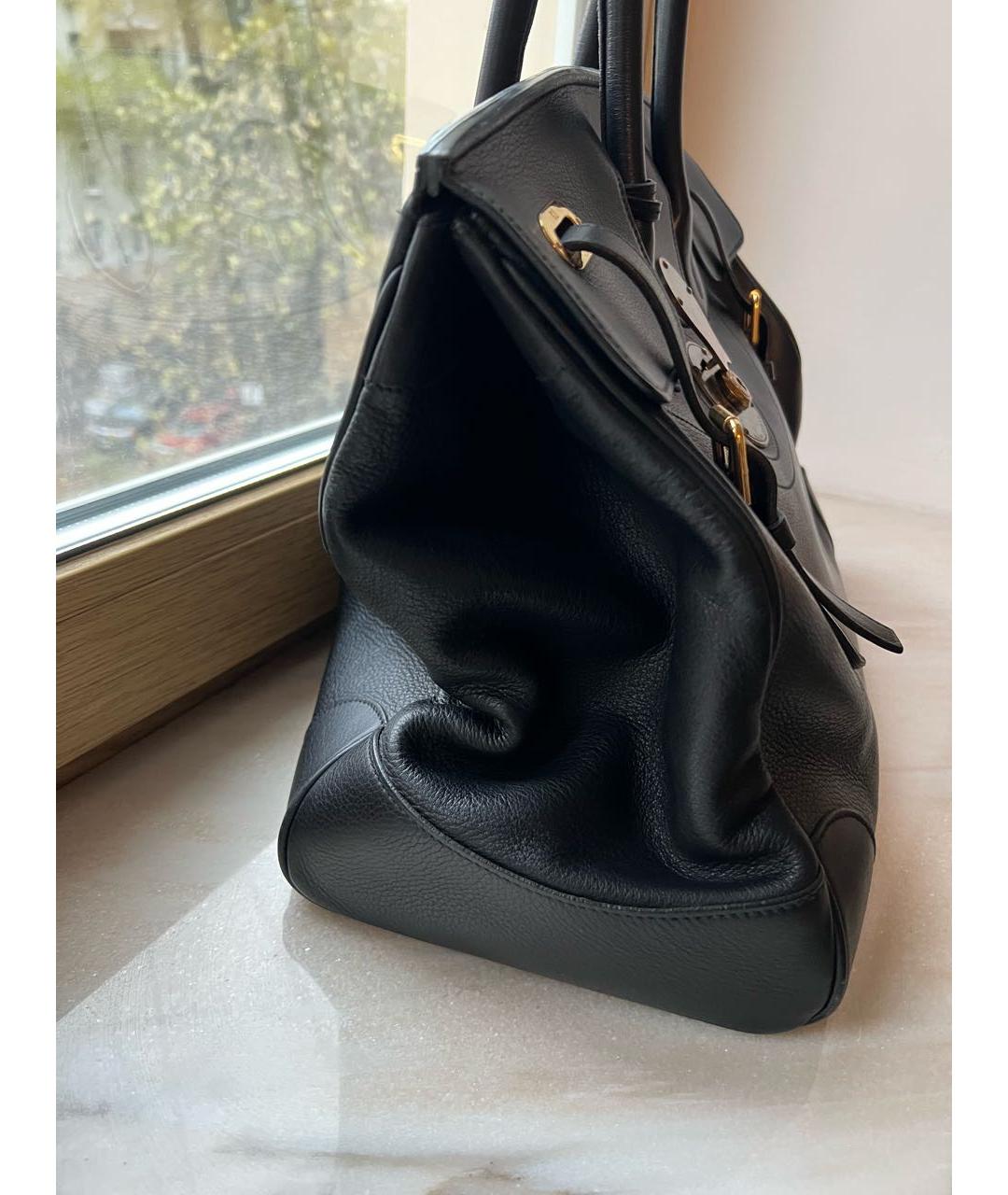 RALPH LAUREN Черная кожаная сумка с короткими ручками, фото 2