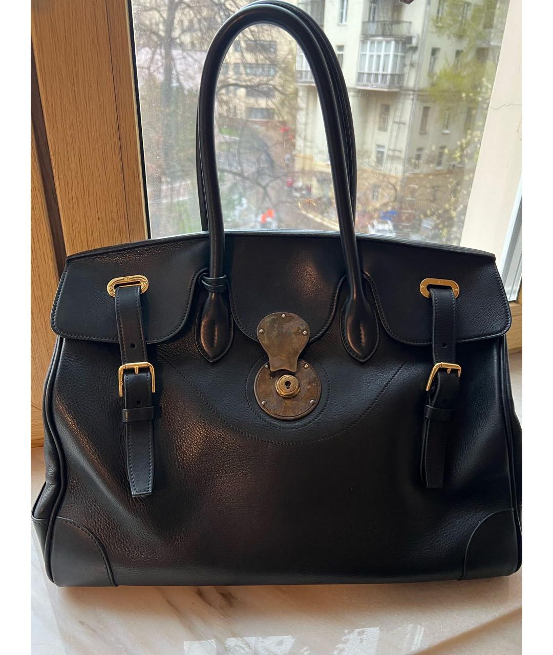 RALPH LAUREN Черная кожаная сумка с короткими ручками, фото 7