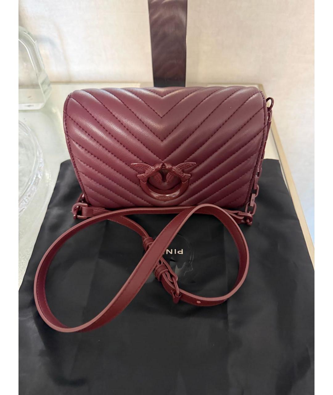 PINKO Бордовая кожаная сумка через плечо, фото 5