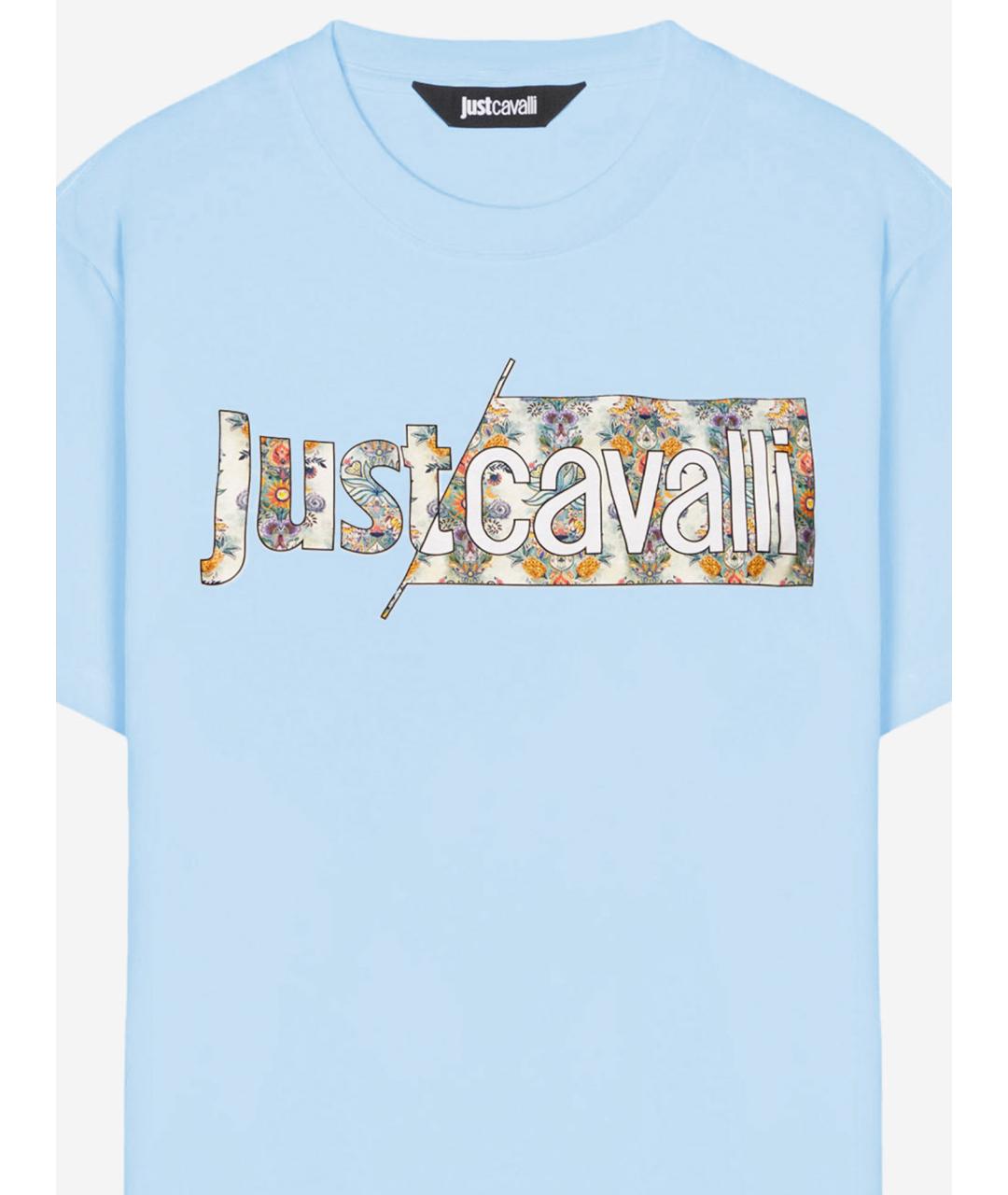 JUST CAVALLI Голубая хлопковая футболка, фото 3