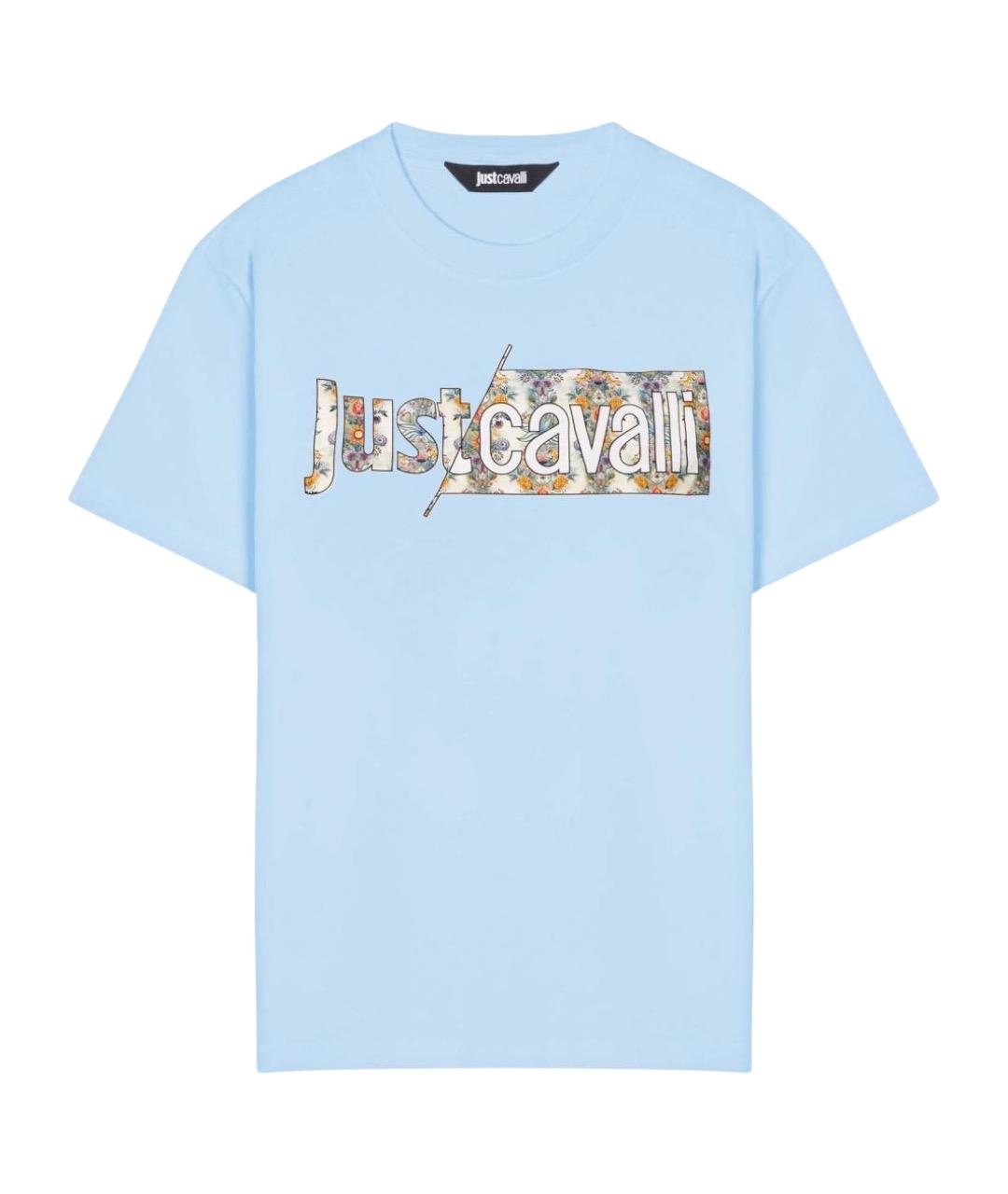 JUST CAVALLI Голубая хлопковая футболка, фото 1