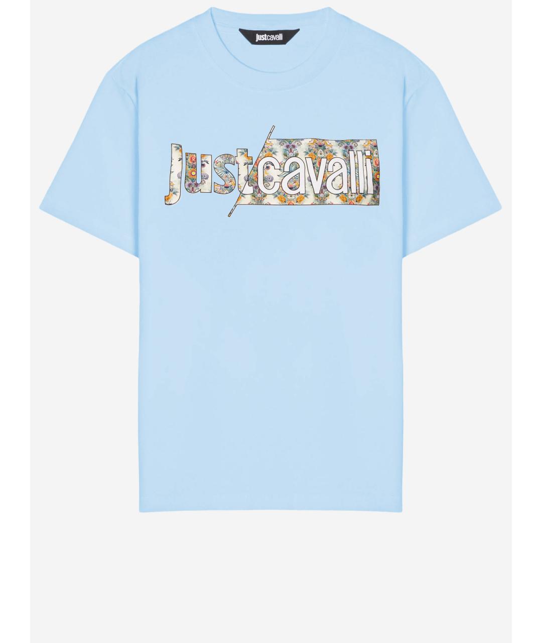 JUST CAVALLI Голубая хлопковая футболка, фото 4