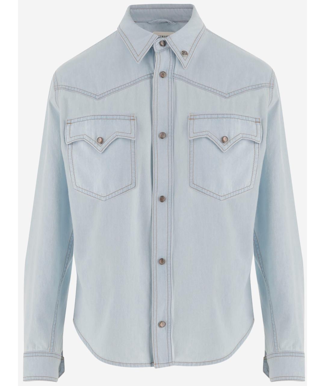 VERSACE Голубая хлопковая рубашка, фото 4