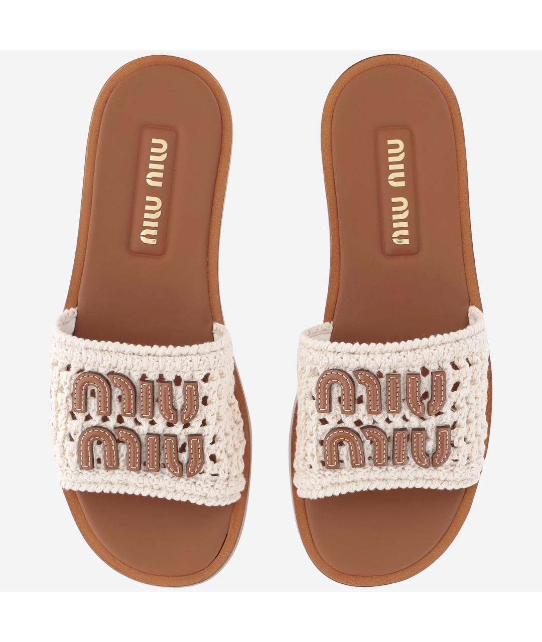 MIU MIU Бежевые кожаные сандалии, фото 2