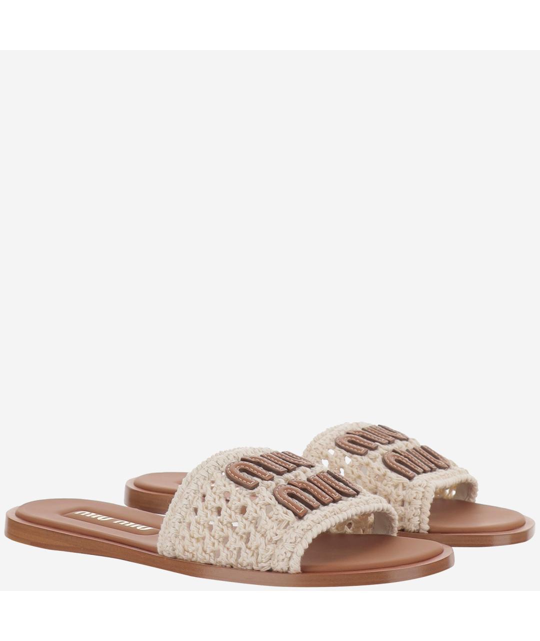 MIU MIU Бежевые кожаные сандалии, фото 3