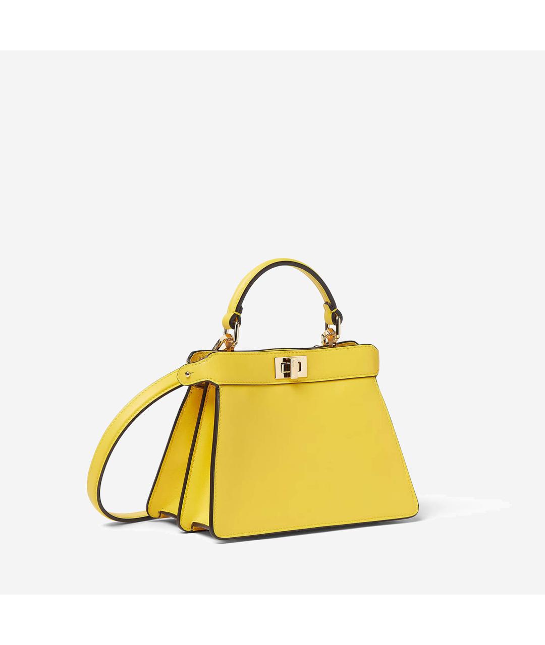 FENDI Желтая кожаная сумка с короткими ручками, фото 2