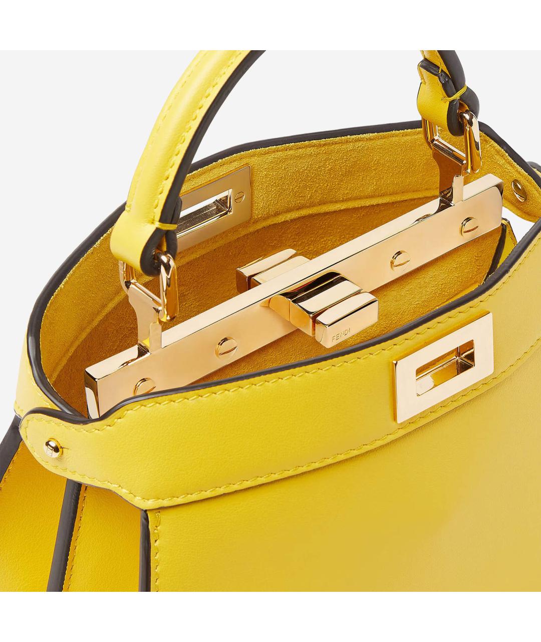 FENDI Желтая кожаная сумка с короткими ручками, фото 4