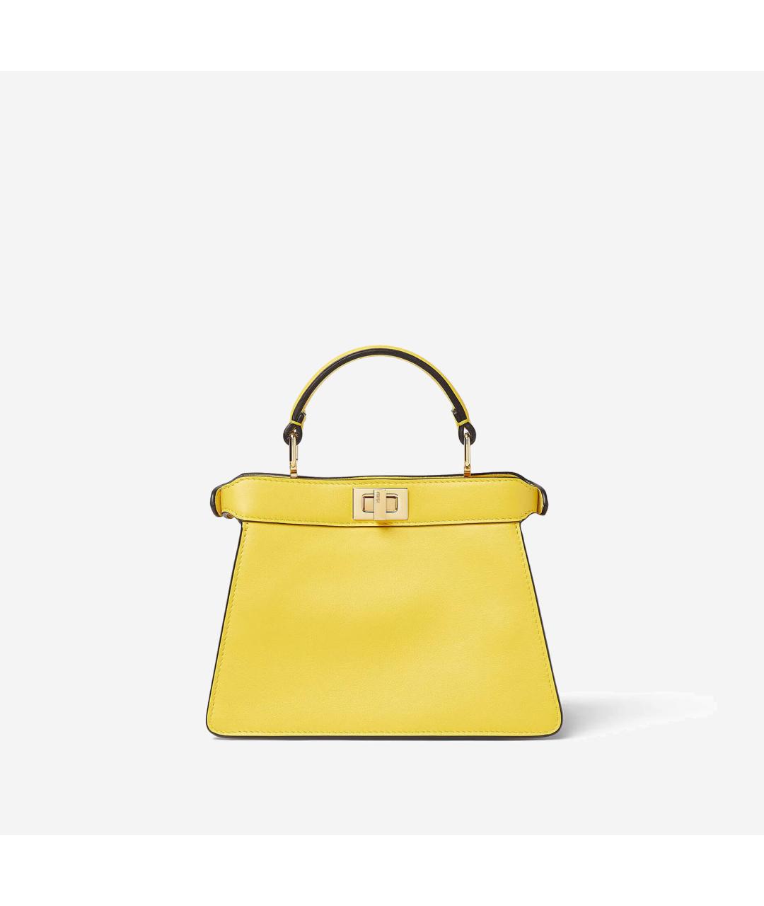 FENDI Желтая кожаная сумка с короткими ручками, фото 3
