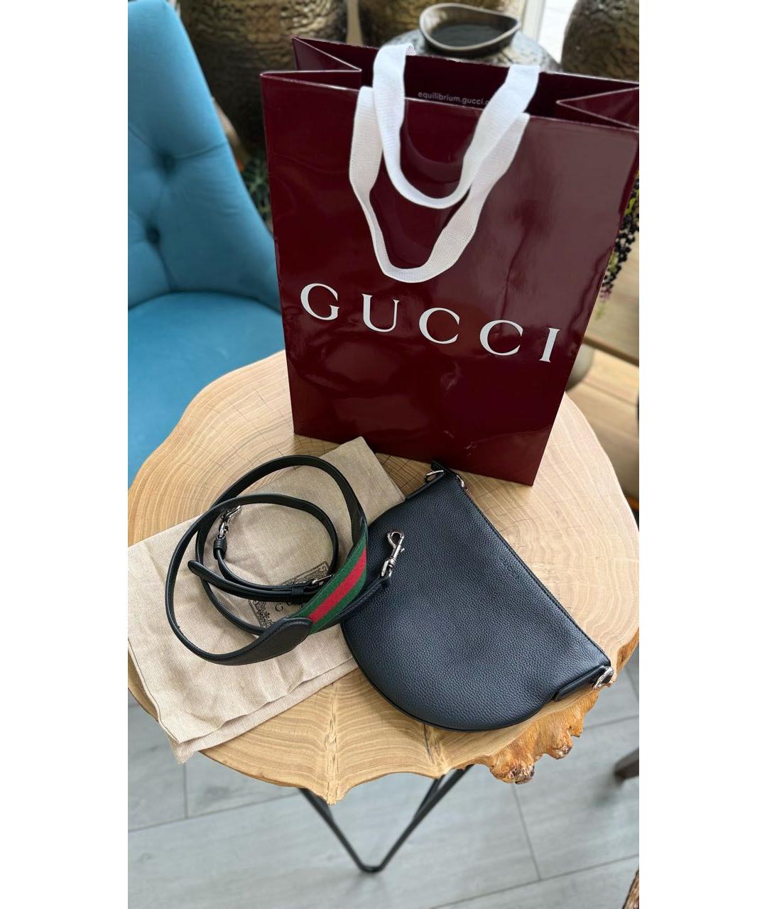 GUCCI Черная кожаная барсетка, фото 6