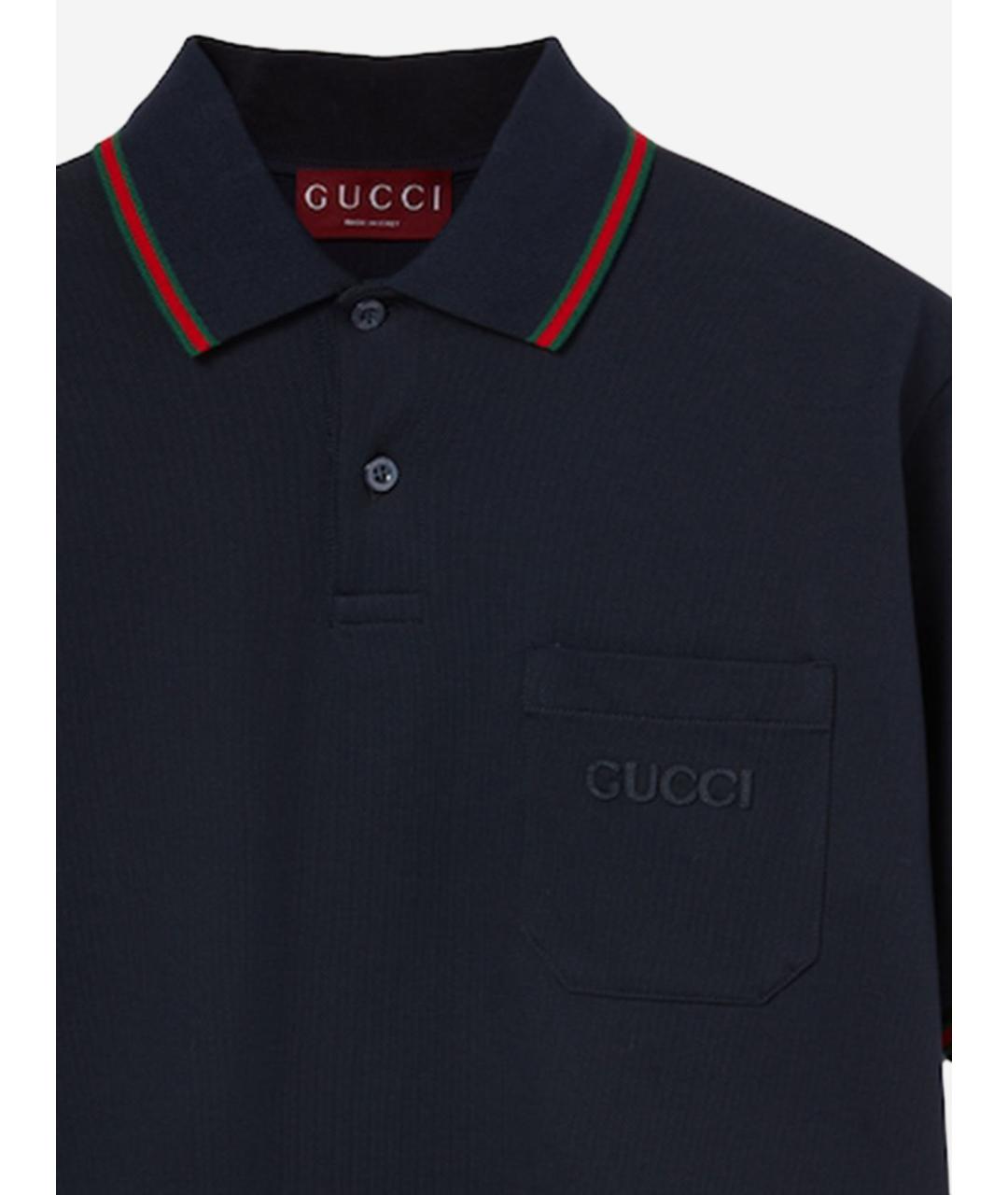 GUCCI Темно-синяя хлопковая футболка, фото 3