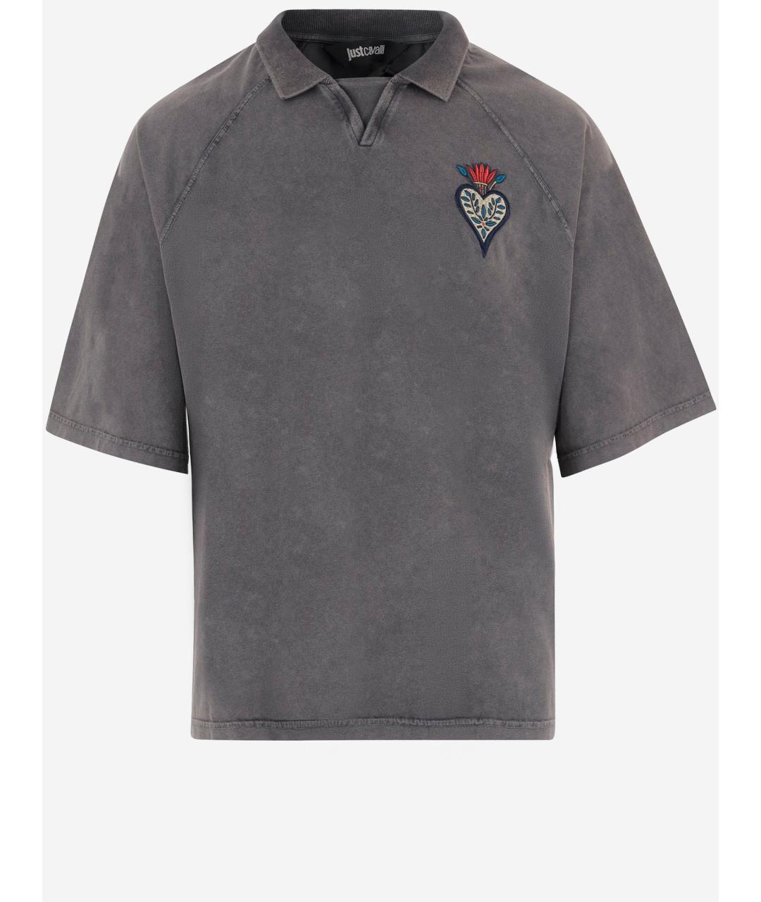 JUST CAVALLI Серая хлопковая футболка, фото 4