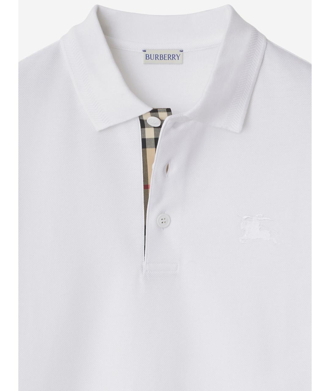 BURBERRY Белое хлопковое поло с коротким рукавом, фото 3
