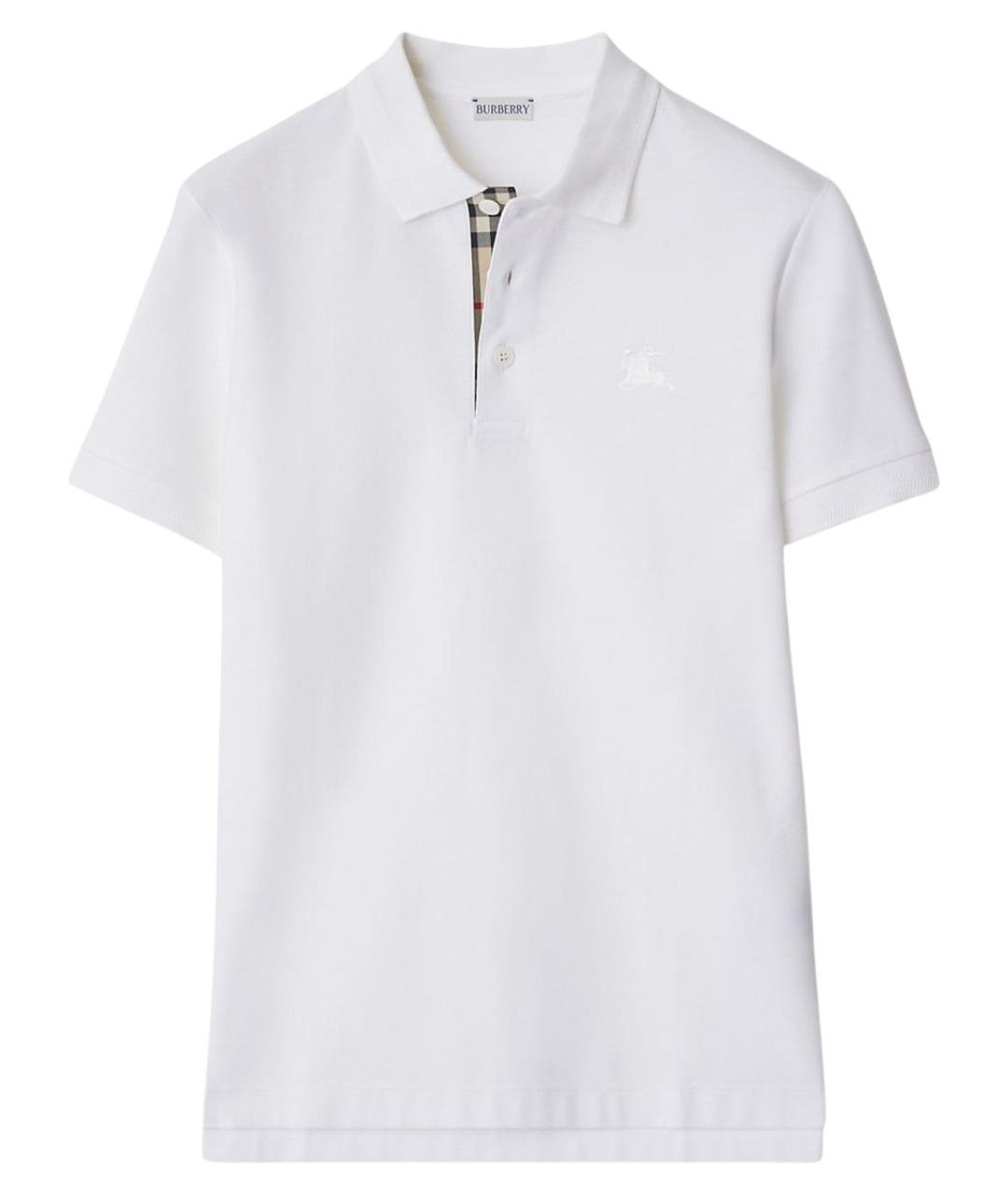 BURBERRY Белое хлопковое поло с коротким рукавом, фото 1