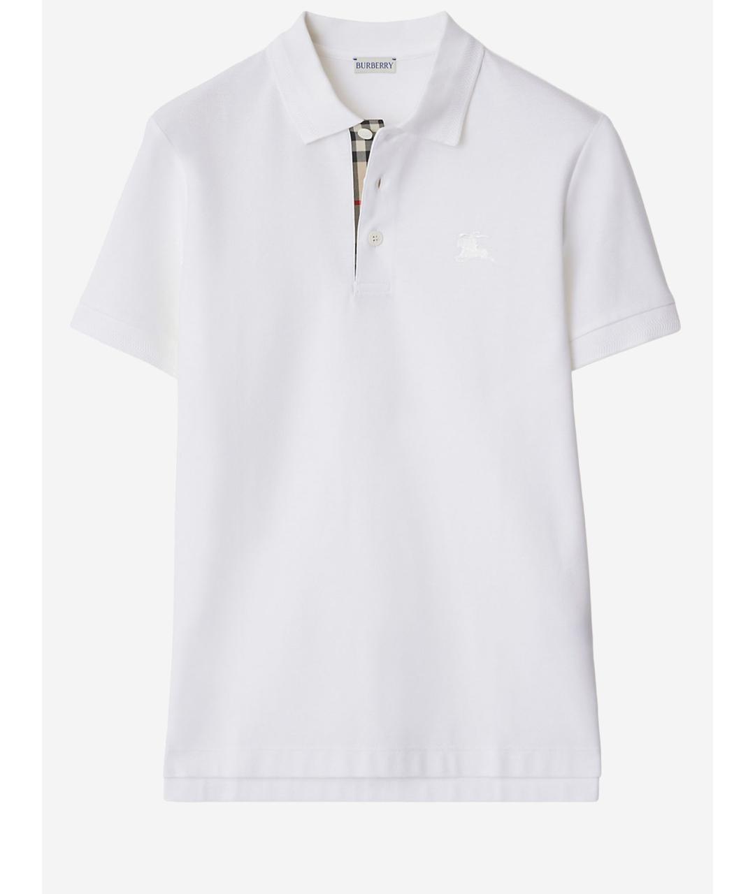 BURBERRY Белое хлопковое поло с коротким рукавом, фото 4
