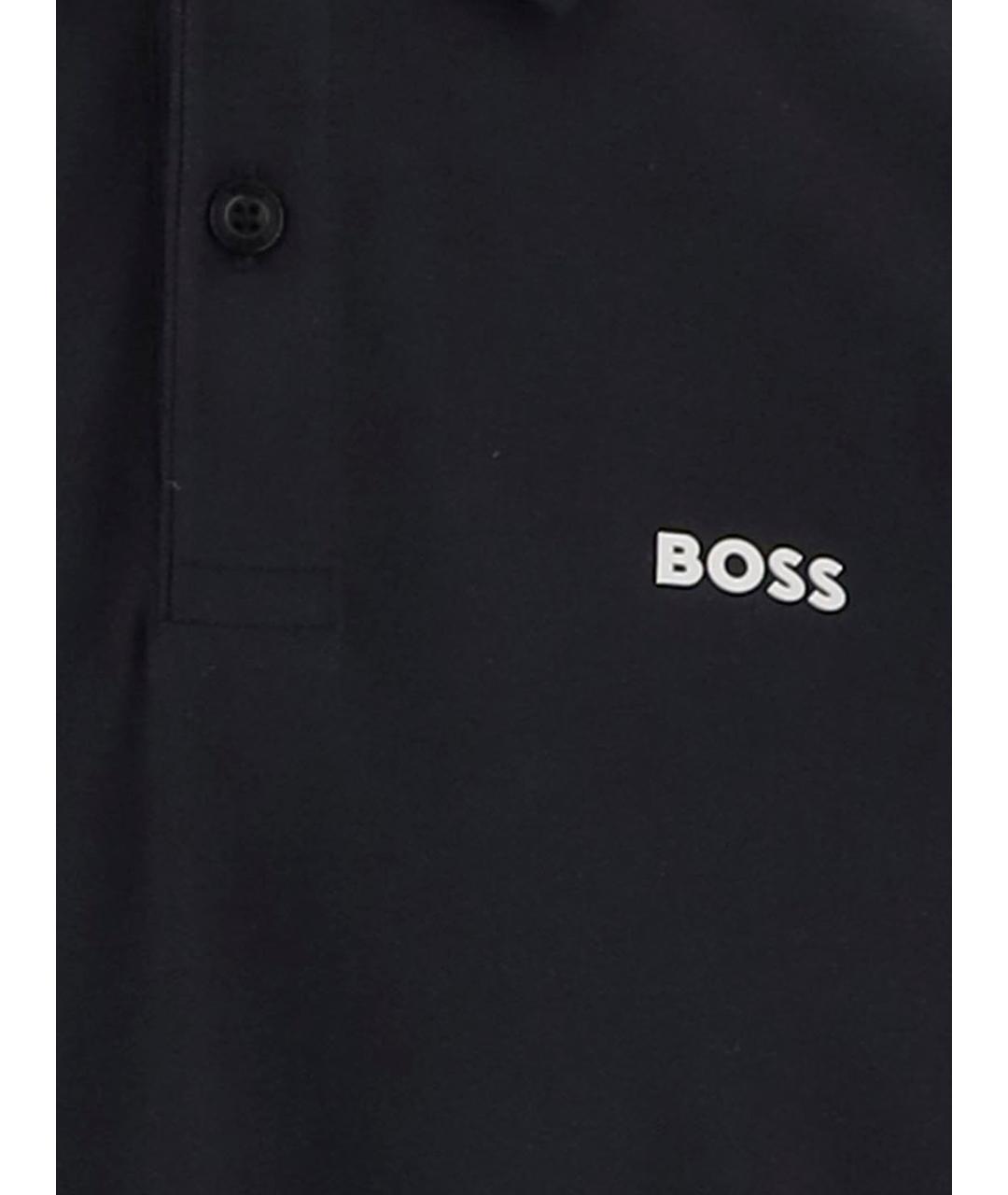 HUGO BOSS Темно-синее хлопко-эластановое поло с коротким рукавом, фото 3