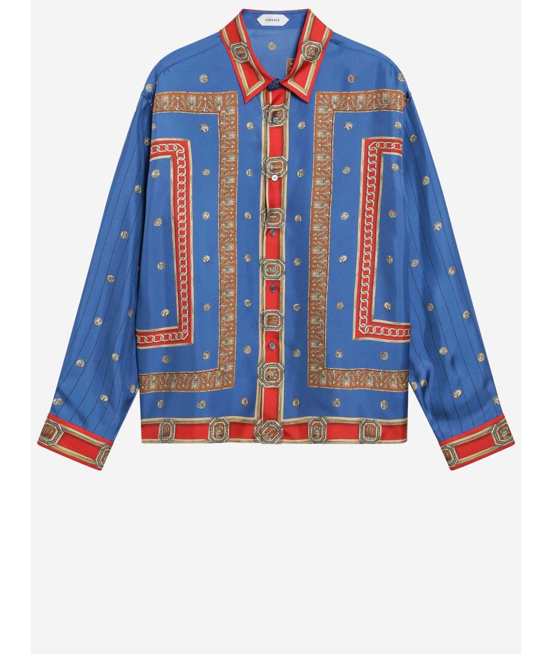 VERSACE Синяя шелковая кэжуал рубашка, фото 4