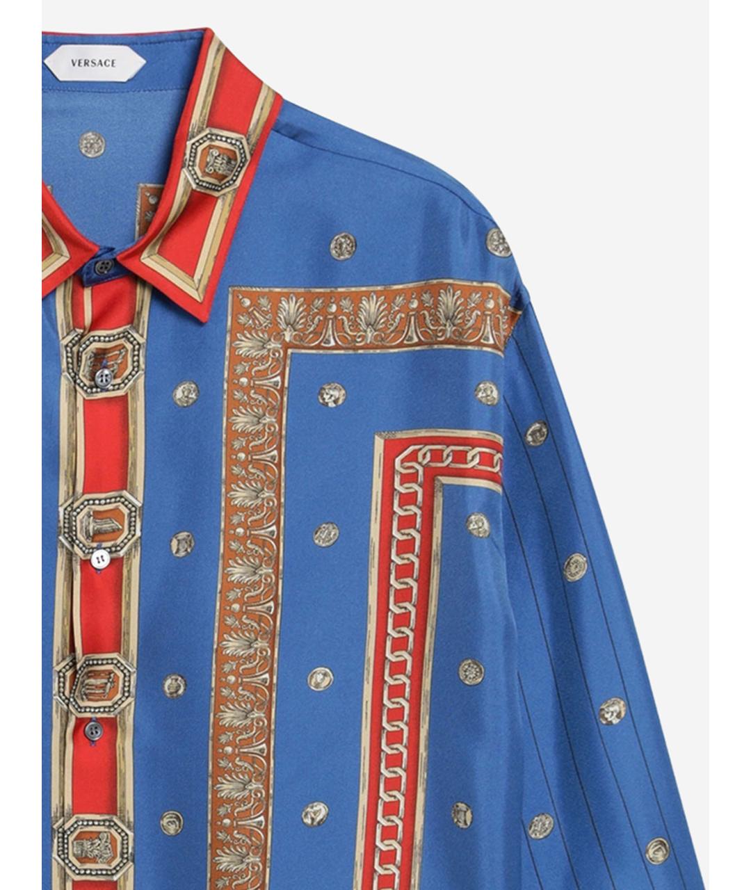 VERSACE Синяя шелковая кэжуал рубашка, фото 3
