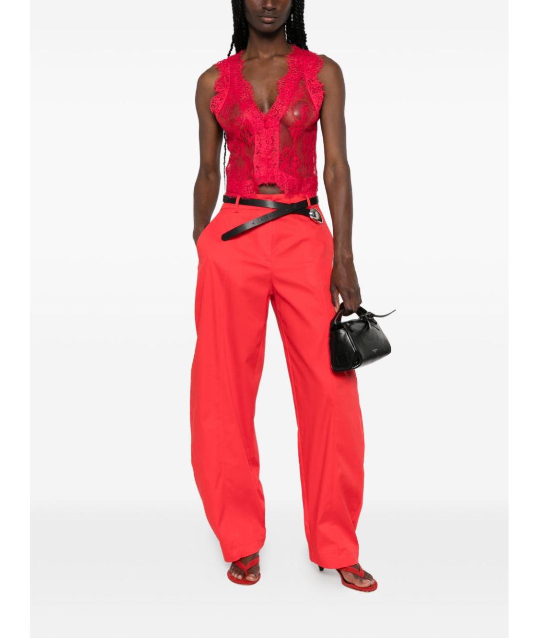 PINKO Красные хлопковые прямые брюки, фото 2