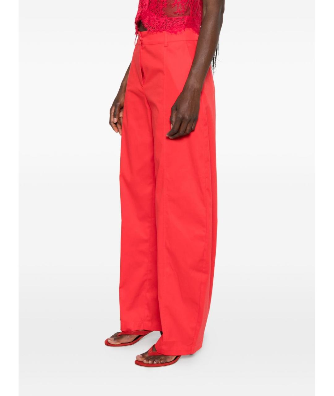PINKO Красные хлопковые прямые брюки, фото 3