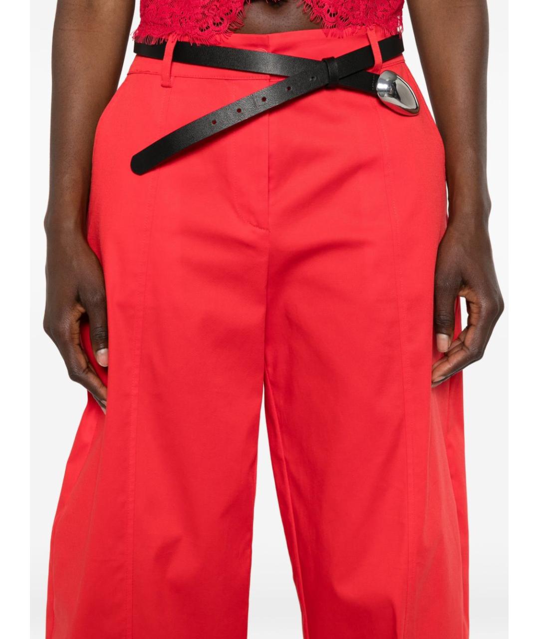 PINKO Красные хлопковые прямые брюки, фото 4