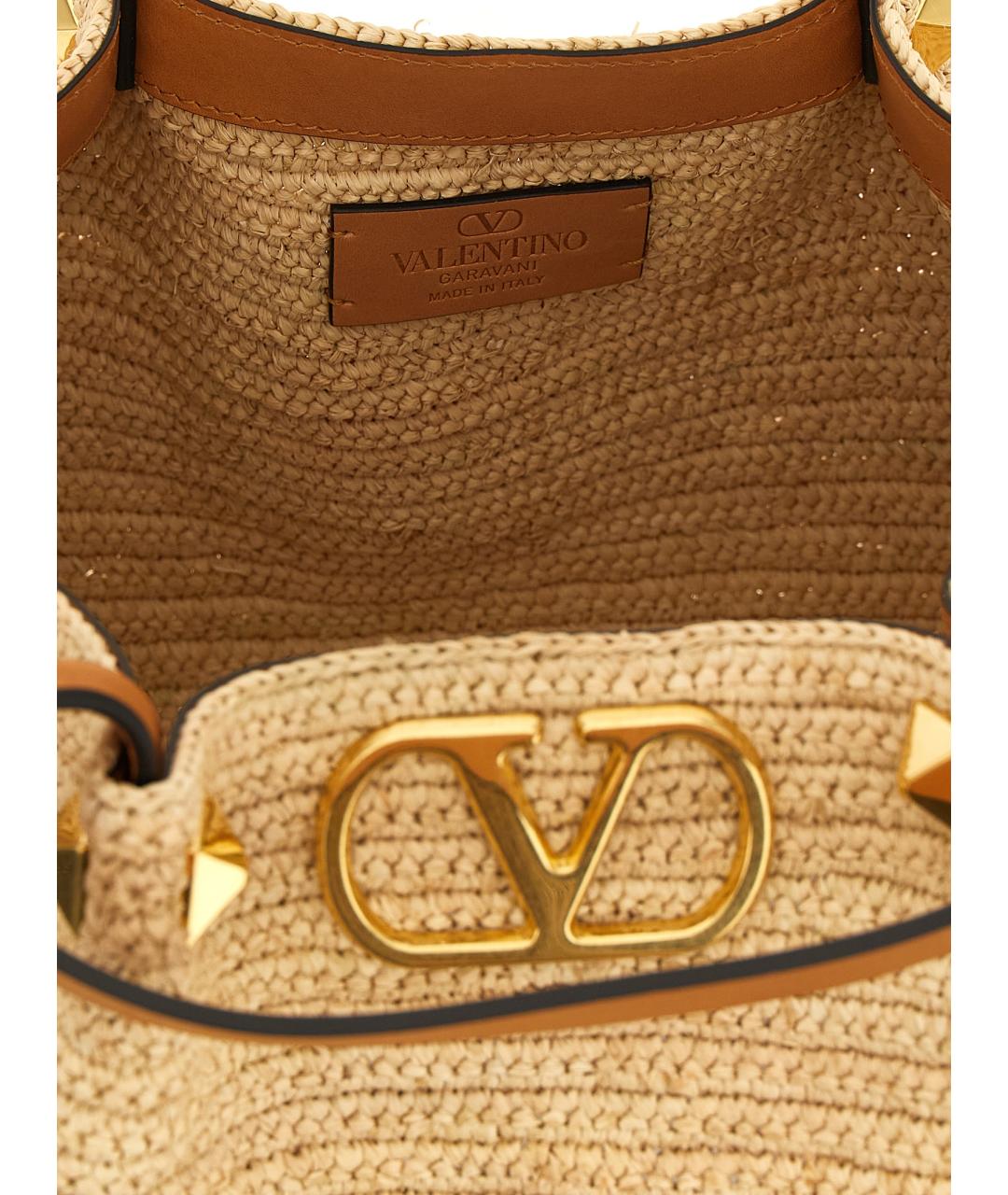 VALENTINO Бежевая пелетеная сумка тоут, фото 3