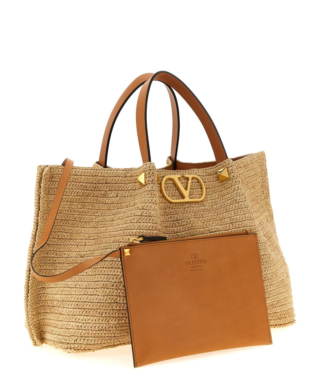 VALENTINO Бежевая пелетеная сумка тоут, фото 1