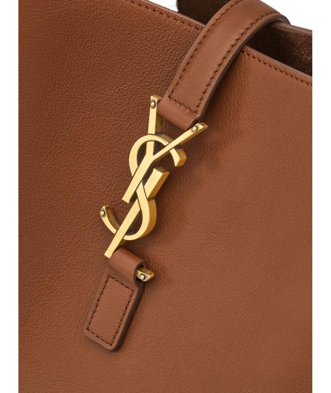 SAINT LAURENT Коричневая кожаная сумка тоут, фото 2