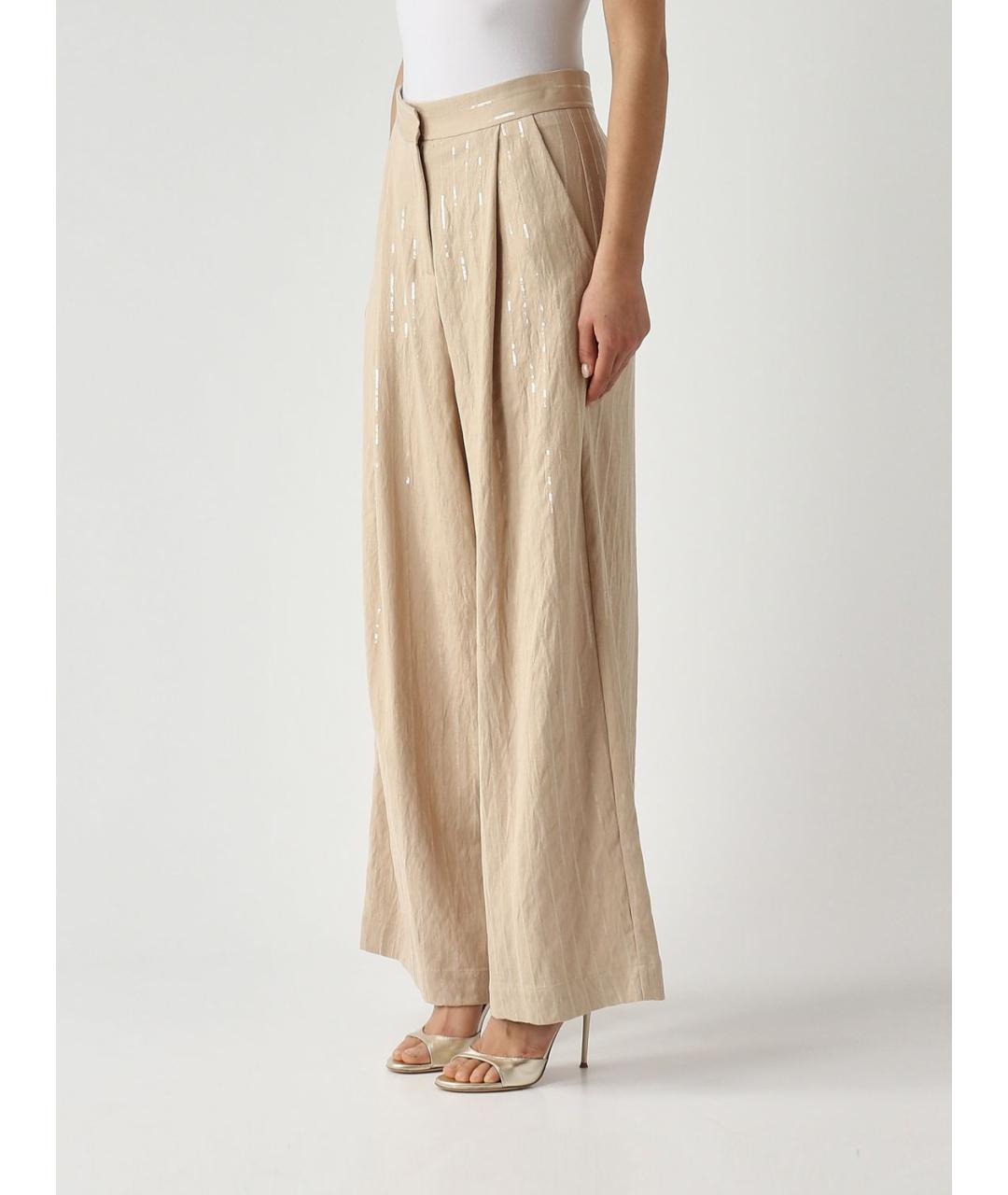 MEIMEIJ Бежевые вискозные прямые брюки, фото 4