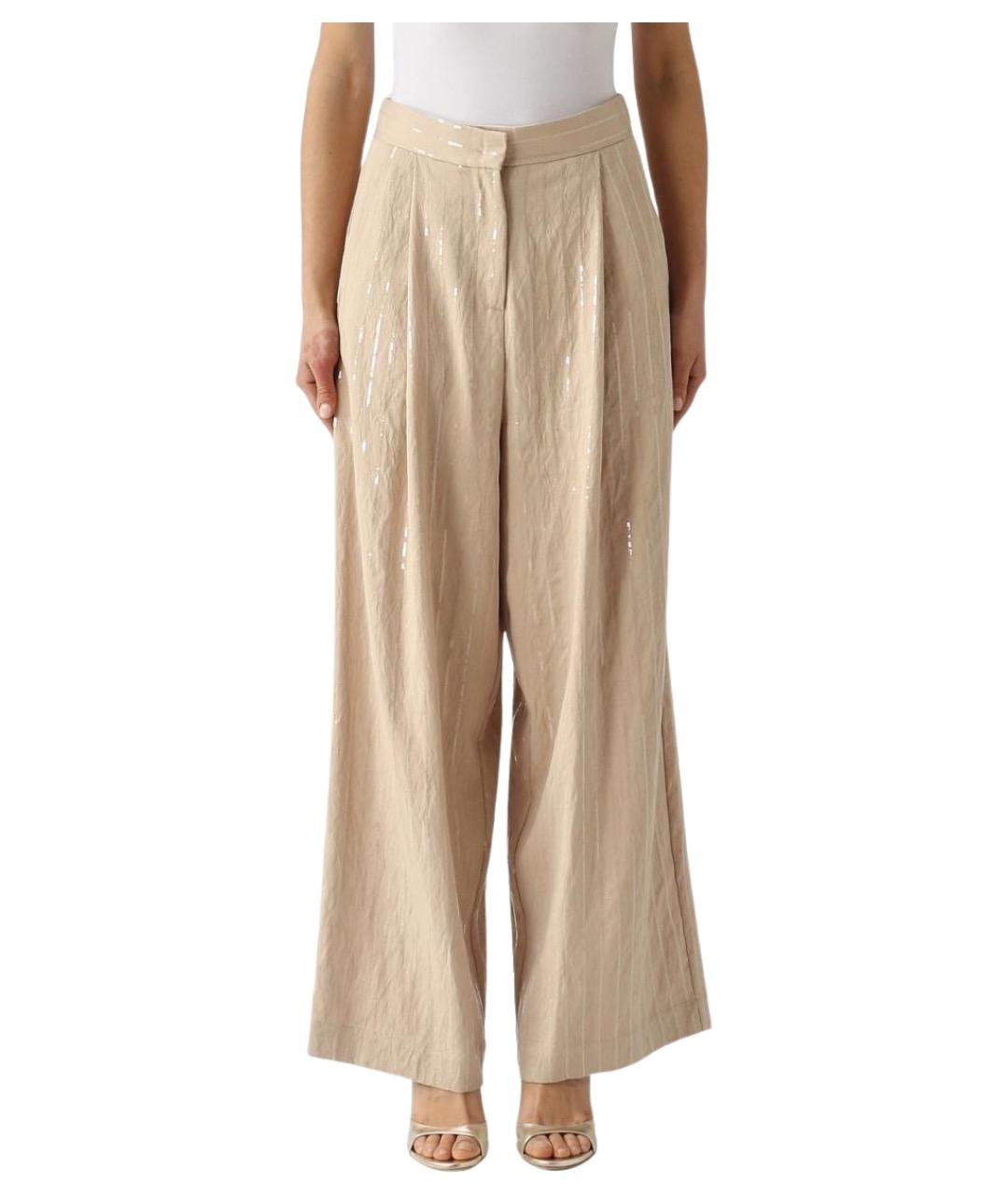 MEIMEIJ Бежевые вискозные прямые брюки, фото 1