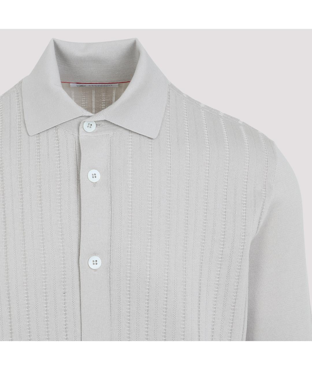 BRUNELLO CUCINELLI Серое хлопковое поло с коротким рукавом, фото 3