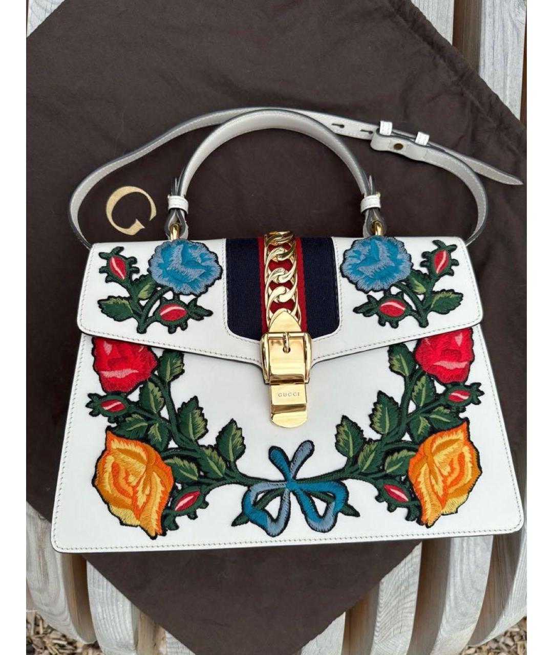 GUCCI Белая кожаная сумка с короткими ручками, фото 2