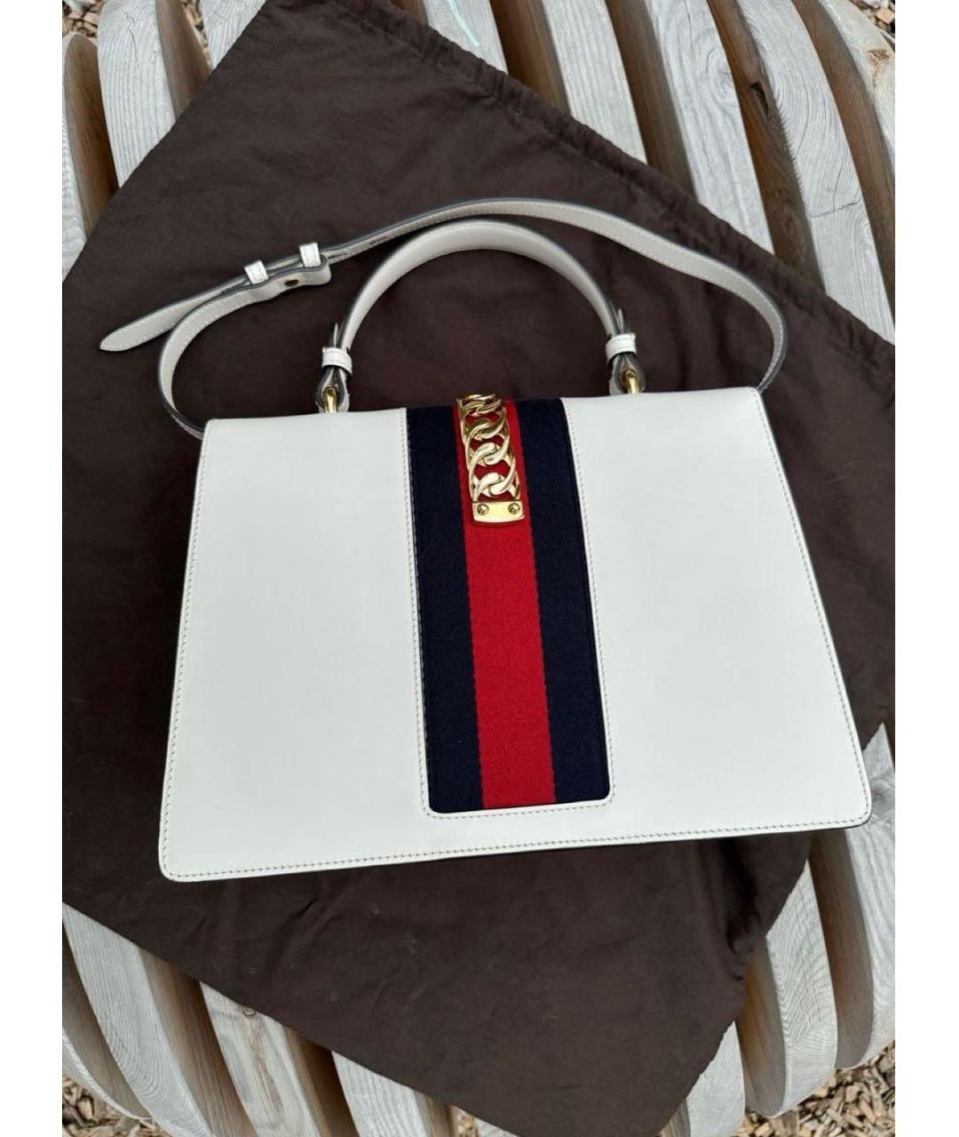 GUCCI Белая кожаная сумка с короткими ручками, фото 5