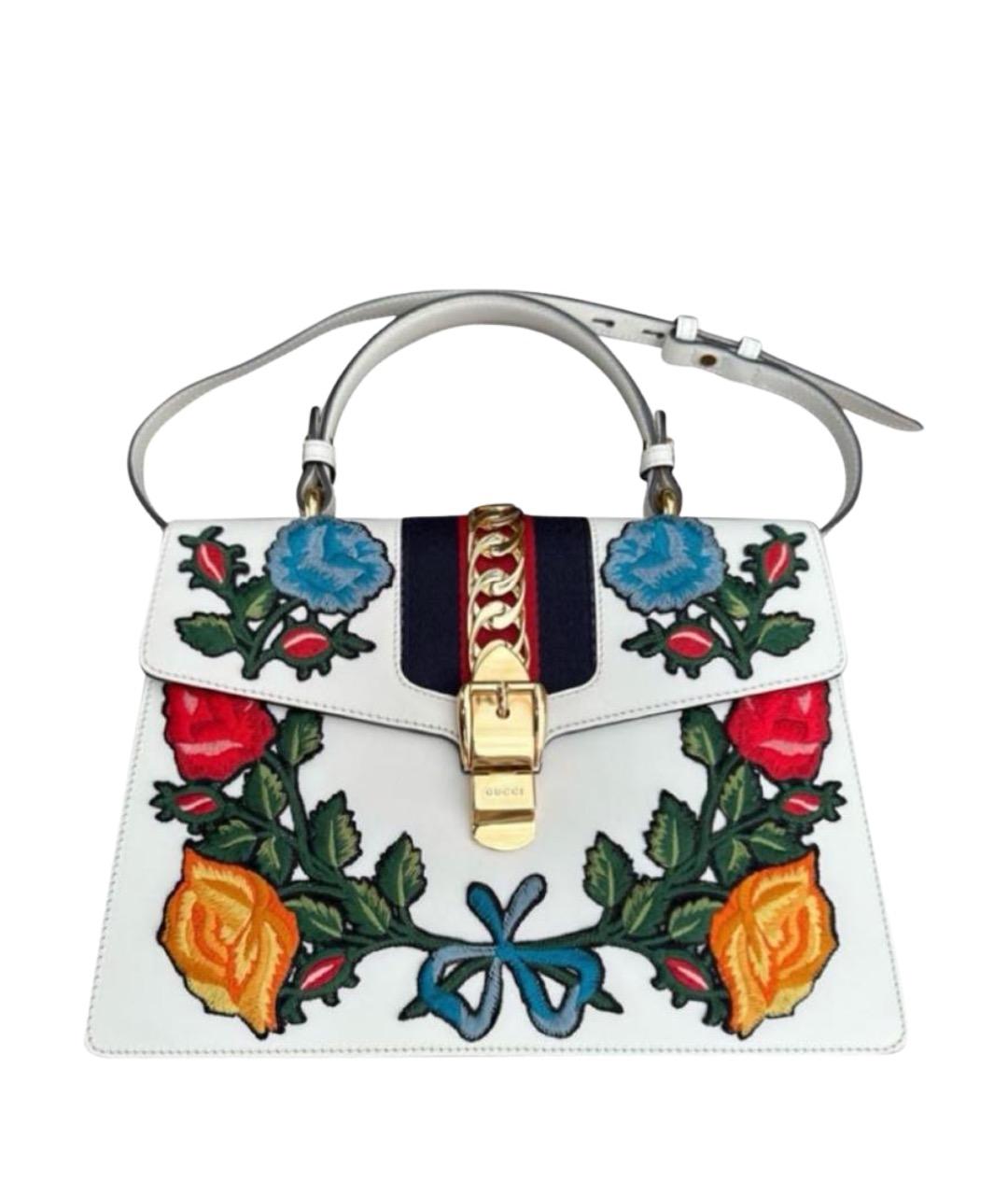 GUCCI Белая кожаная сумка с короткими ручками, фото 1