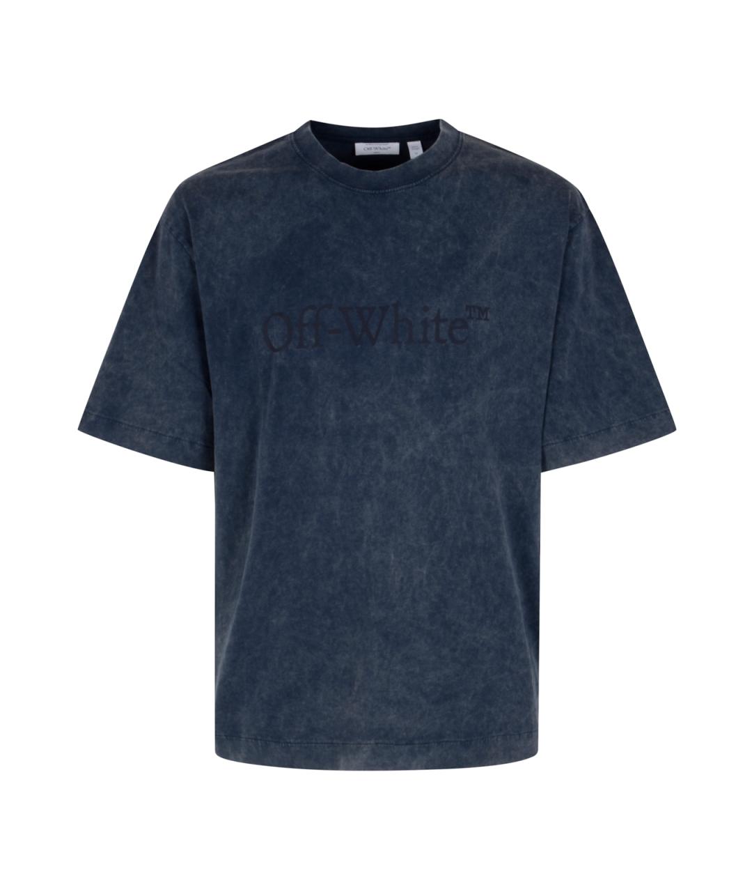 OFF-WHITE Темно-синяя хлопковая футболка, фото 2