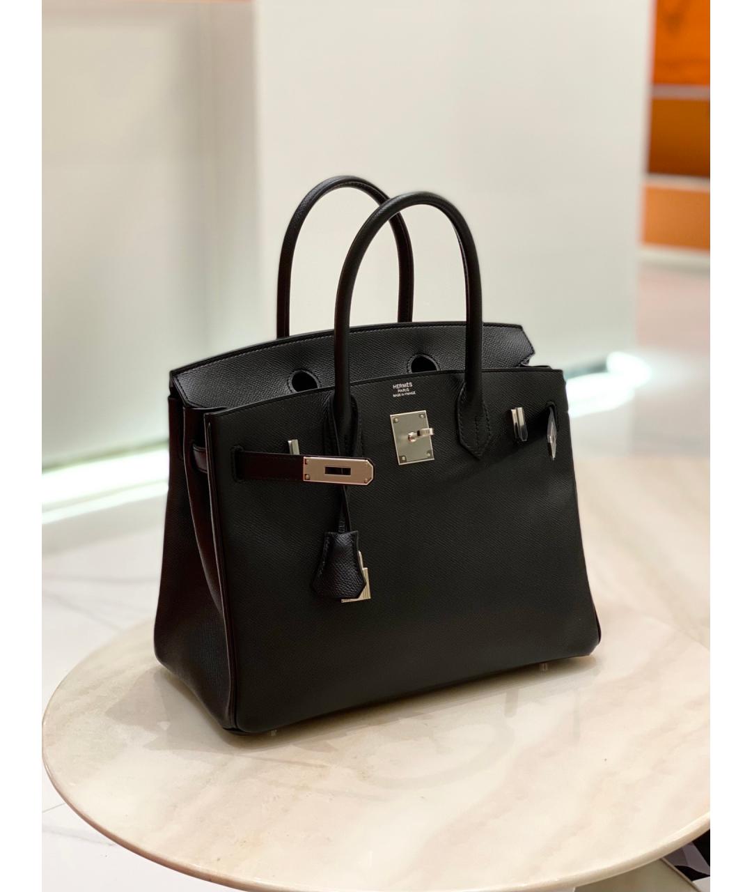 HERMES Черная кожаная сумка тоут, фото 5