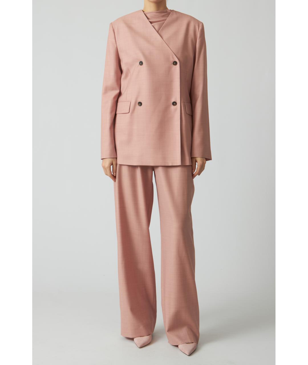 LOULOU STUDIO Розовые шерстяные прямые брюки, фото 6