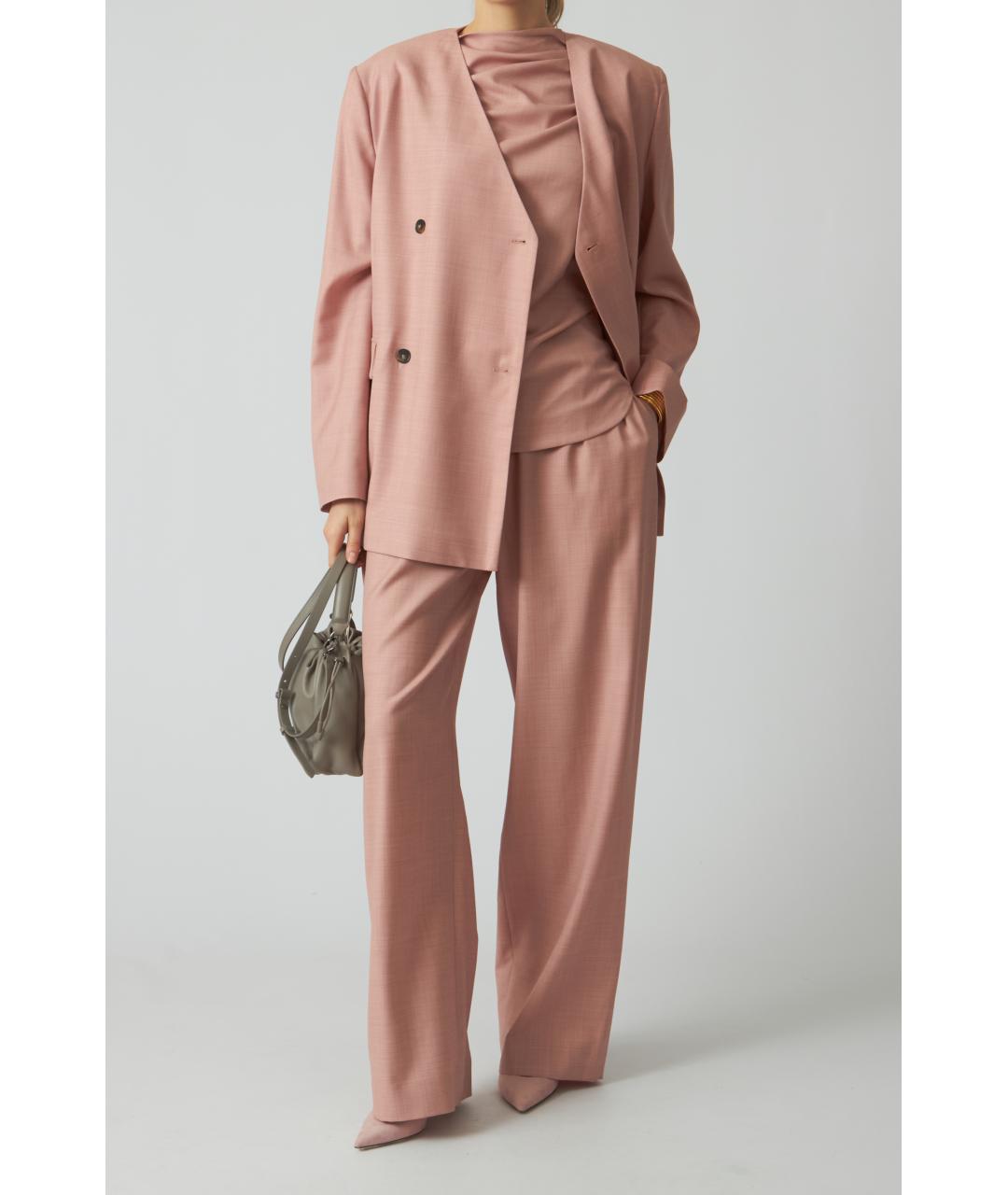 LOULOU STUDIO Розовые шерстяные прямые брюки, фото 5