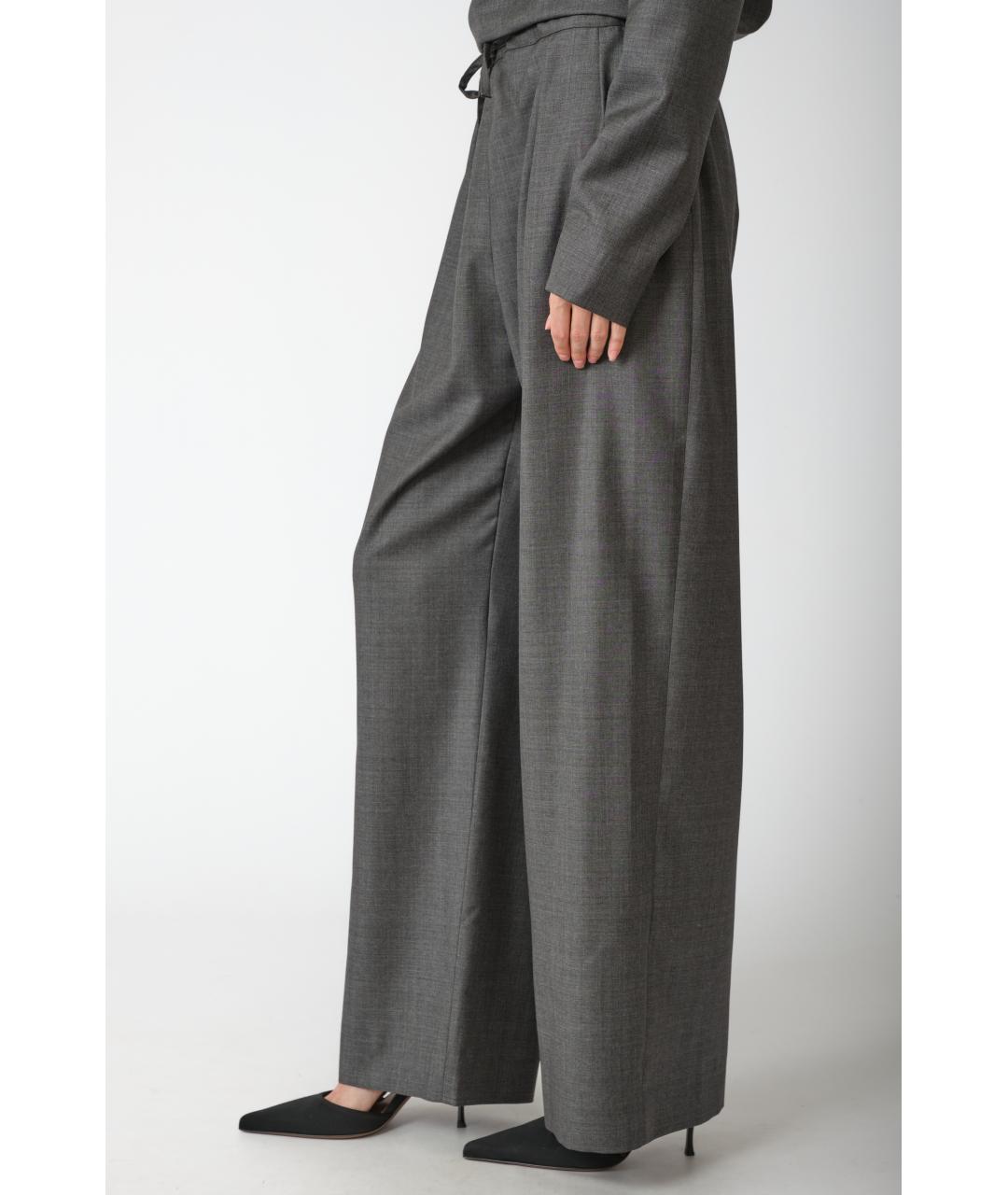 LOULOU STUDIO Серые шерстяные прямые брюки, фото 3
