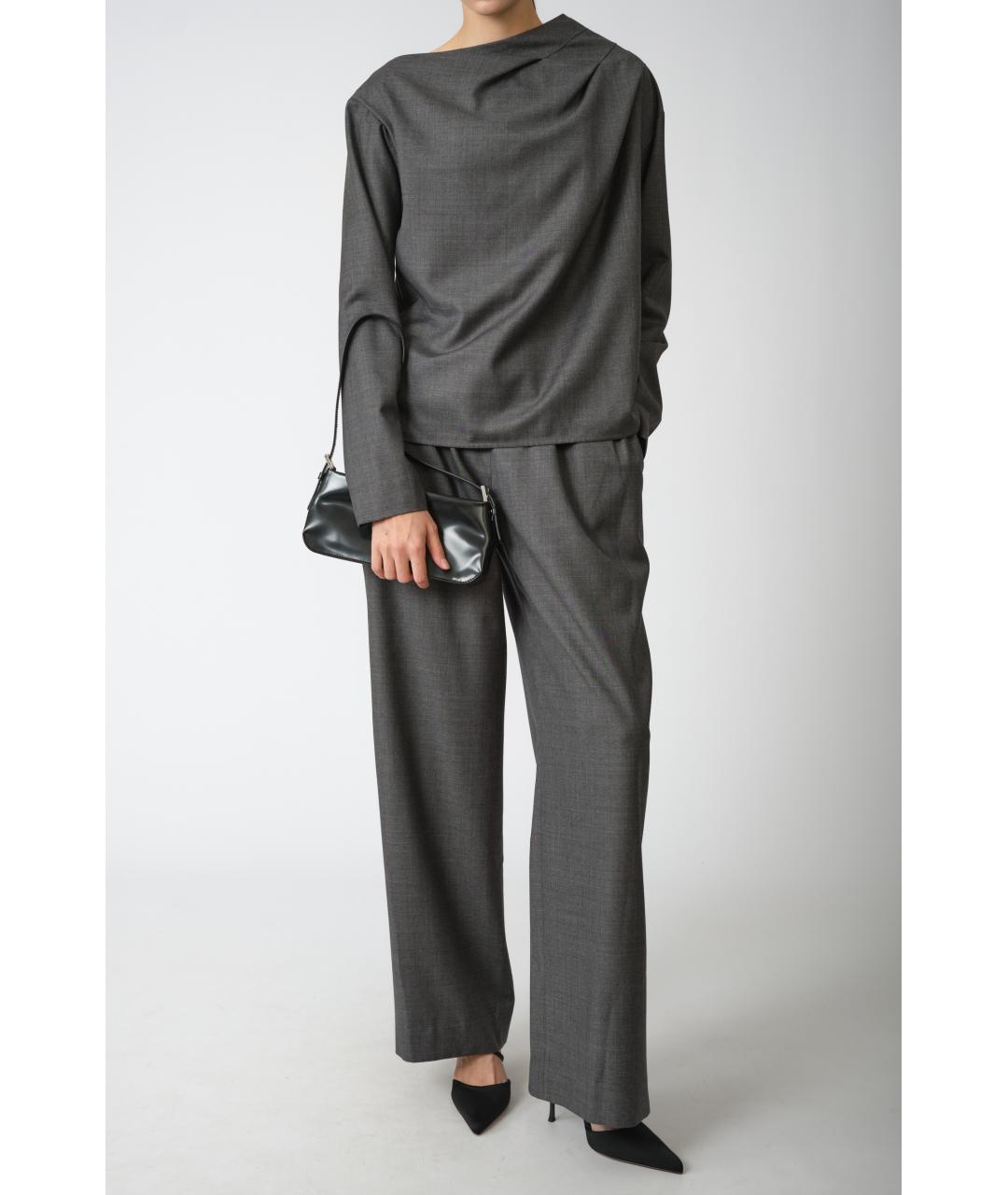 LOULOU STUDIO Серые шерстяные прямые брюки, фото 6